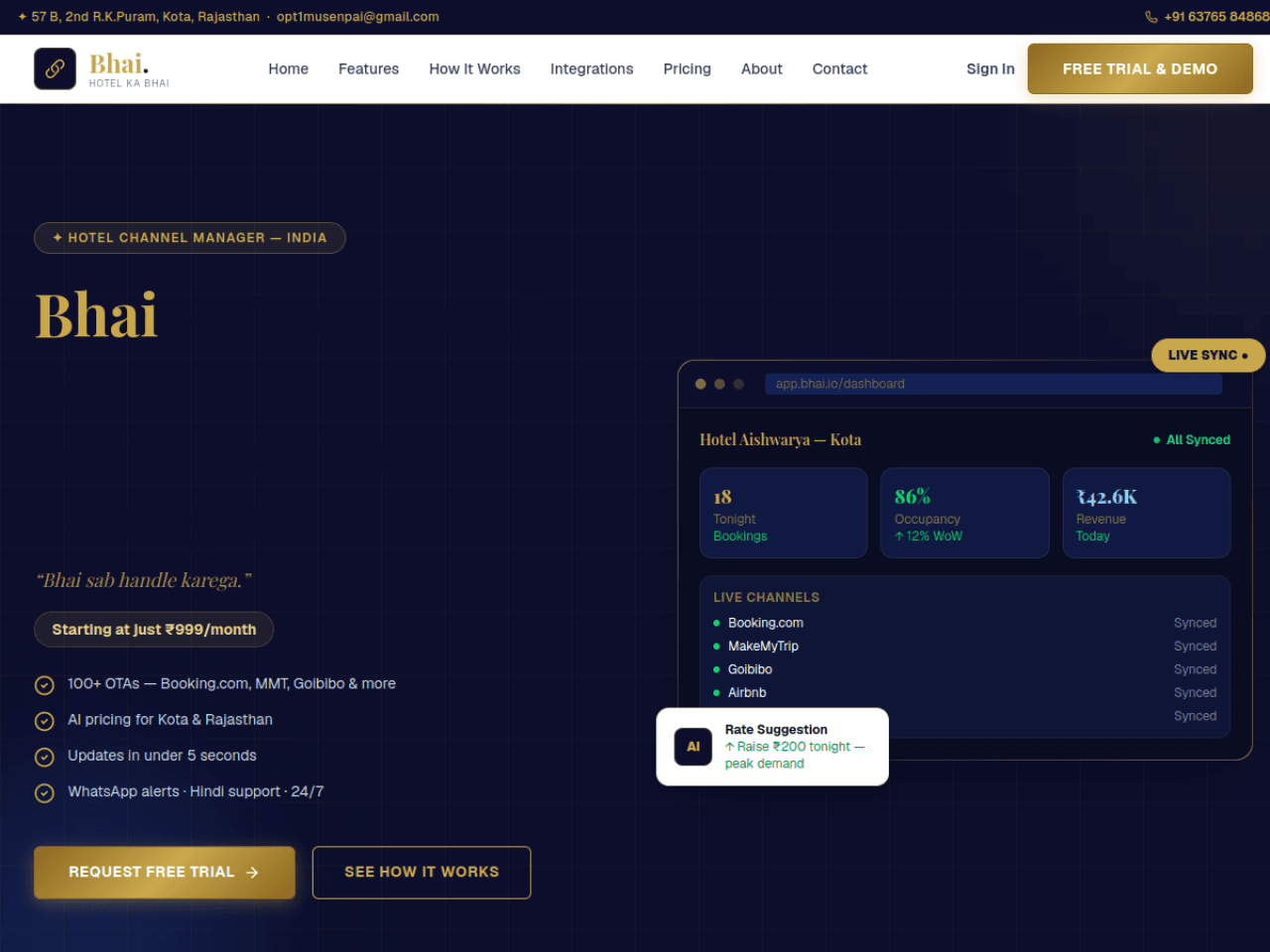 Bhai — Channel Manager — first page